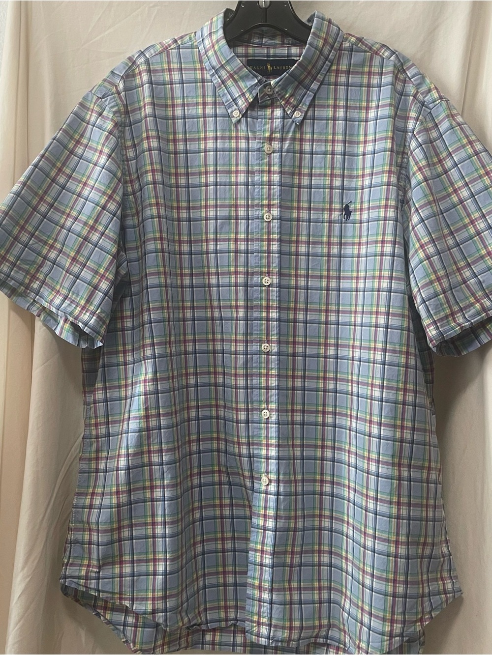 Ralph Lauren Light Blue Multi-Color Plaid Short-Sleeve Button-Down Shirt
